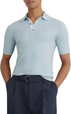 Reiss Era Basket Weave Knit Polo Sweater in Soft Blue at Nordstrom, Size Xx-Large