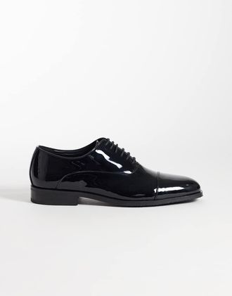 Asos Scarpe Oxford stringate con punta in vernice nera-Nero