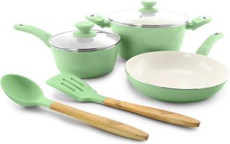 Gibson Home Plaza Cafe 7 Piece Essential Core Aluminum Cookware Set in Mint