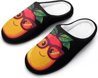 Generic Funny Mango With Glasses Womens Slippers Warm House Slippers Indoor House Shoes with Anti-Skid Rubber Sole
