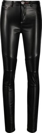 Philipp Plein ribbed-knee high-waist leggings - women - Cotton/Polyester/Polyester/Polyurethane/Polyvinyl Acetate (PVA) - 26 - Black