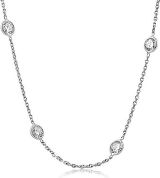 Pompeii3 4Ct Diamonds By The Yard Necklace 14K White Gold Lab Grown Station Pendant