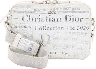 Dior Black Leather X Daniel Arsham Newsprint Double Zip Crossbody (Authentic Pre-Loved)