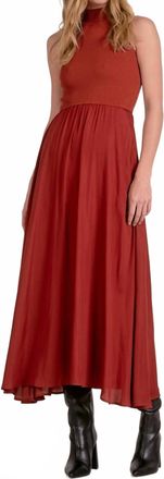 Elan Mock Neck Midi Dress In Rust