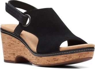 Clarks Mens Giselle Sea Wedge Sandal, Black Suede, 8 UK