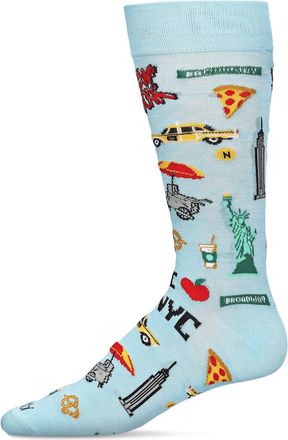 MeMoi Mens New York New York Rayan Blend Novelty Crew Sock, Light Blue, 9-13 UK