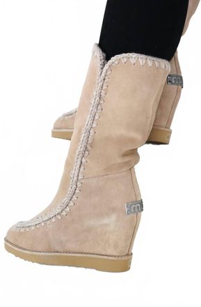 Mou Womens French Toe Wedge Tall Boots In Pink