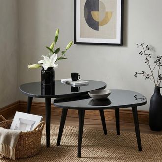 Dmora Mesa De Centro Cassiano, Cristal Templado, Forma Ovalada, Tono Fum&eacute;, 75x55x38h Cm Negro