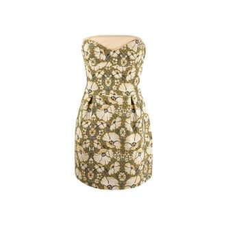 Dsquared2 Groene Strapless Jurk met Bloemenprint - Dames - Korte kleedjes - Groen - M - Leer - Kleedjes