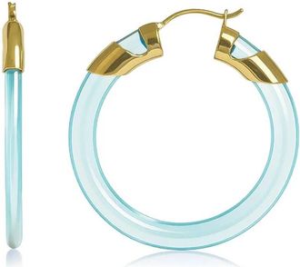 Gold & Honey Womens Classic Flat Lucite Birthstone Hoop Earrings In April - Diamond