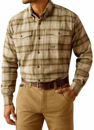 Ariat Mens Rebar Flannel Durastretch Work Shirt In Deep Lichen