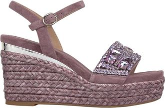 Alma En Pena Esparto Wedge Sandal With Rhinestone Strap - Dames - Sleehakken - Paars - 38 EU - Leer - Schoenen