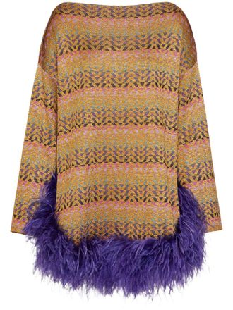 Valentino Garavani Optical feather-trim jumper - women - Viscose/Metallic Fibre/Ostrich Feather/Turkey Feather - M - Neutrals