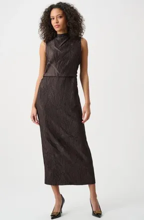 Joseph Ribkoff Pleated Satin Sleeveless Midi Dress in Mocha at Nordstrom, Size 4