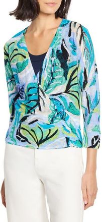 Nic+Zoe Island Beat 4-Way Linen Blend Cardigan in Blue Multi at Nordstrom, Size Petite P