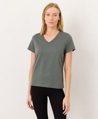 Pact Organic Cotton Womens Softspun Essential V-Neck Tee in Castor Green at Nordstrom, Size X-Small