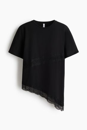 H&M T-Shirt mit Spitzenbesatz - Schwarz