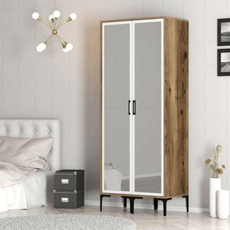 Dmora Dmora - Guardaroba 2 Ante Bagnone, Mobile Camera Da Letto, Cabina Armadio Portabiti, Armadio Appendiabiti, 80x201h48 Cm, Noce E Bianco