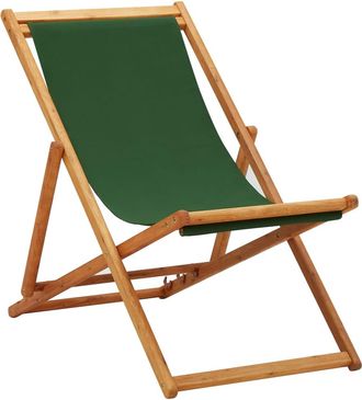vidaXL Vidaxl - Silla De Playa Plegable Madera De Eucalipto Y Tela Verde