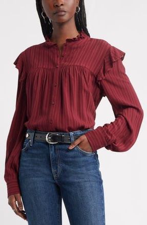 Treasure & Bond Ruffle Button-Up Shirt in Red Grape at Nordstrom Rack, Size X-Large