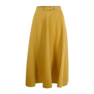 Elisabetta Franchi Duchess Satin Skirt with Jewel Logo - female - Elisabetta Franchi - Midi Skirts - Yellow - S - Skirts