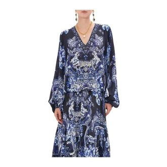 Camilla Dames, Blouses & Shirts, Blauw, Maat: L Zijde