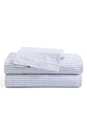 Tommy Hilfiger Monogram Stripe Cotton Percale Sheet Set in Lt-Pastel Blue at Nordstrom, Size Twin X-Long