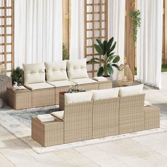 vidaXL Vidaxl - Set Divano Da Giardino Con Cuscino 7 Pcs Beige Poly Rattan