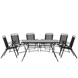 Beliani Conjunto De Comedor De Jard&iacute;n De 7 Piezas 6 Sillas Plegables Negras Una Mesa Moderna Salerno