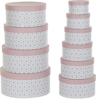 DKD Home Decor Set di Scatole per Sistemare Impilabili DKD Home Decor Rotondo Rosa Cartone