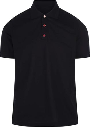 Kiton Blauw Jersey Poloshirt met Rode Knopen - Heren - Polos - Blauw - L - Tops