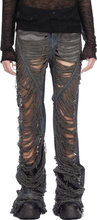 Rick Owens Mens Pantaloni In Denim Bias Bootcut - Grey Cotton - Size 30 (Waist)