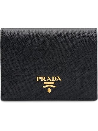 Prada logo-plaque folding wallet - women - Calf Leather/Calf Leather/Metal - One Size - Black