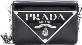 Prada Maxi Triangle Logo Chain Flap Bag Brushed Leather Small crossbody bag - Zwart