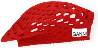 Ganni Red Crochet Wool Beret