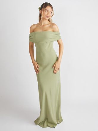 Six Stories Bardot Gathered Crepe Bridesmaid Dress in Sage at Nordstrom, Size 12