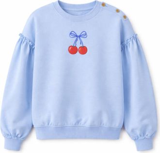 Lola Girl Cherry Graphic French Terry Ribbed Sweatshirt in Stone Blue at Nordstrom, Size 18M