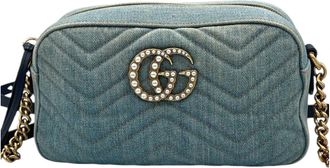 Gucci Pre-owned Womens GG Marmont Crossbody Bag Blue Quilted Denim Canvas - One Size