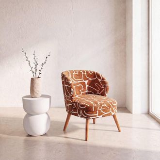 Maisons du monde Sill&oacute;n de tejido de poli&eacute;ster jacquard casta&ntilde;o y crudo con patas de madera de caucho