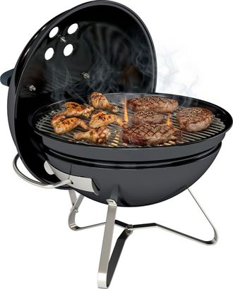 OUTSUNNY Barbacoa De Carb&oacute;n Port&aacute;til, Barbacoa De Carb&oacute;n Redonda, Tapa Con Soporte, Rejilla, Ventilaci&oacute;n Ajustable, Para Balc&oacute;n, &Oslash;41x44 Cm, Negro