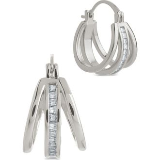 Sterling Forever Concepcion Triple Row Cubic Zirconia Hoop Earrings in Silver at Nordstrom Rack