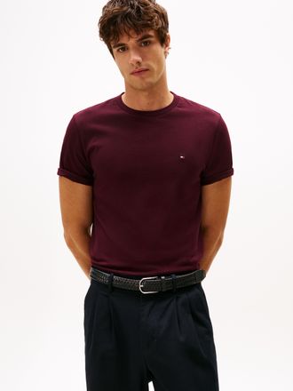 Tommy Hilfiger T-Shirt TOMMY HILFIGER ESSENTIAL REG FIT SOLID TEE mit Stickerei und Rundhals, Herren, Gr. L, rot (deep burgundy), Single Jersey, Obermaterial: 100% B