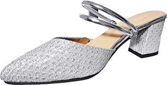 Generic Elegant Womens Solid Pointed Toe Sandals with Medium Block Heel Wear Design Comfortable Large Size Footwear (Silver, 4.5)