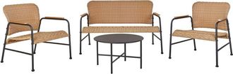 Beliani Beliani - 4 Seater pe Rattan Garden Sofa Set 2 Seater 2 Armchairs Coffee Table Steel Frame Black Legs Natural Ofanto
