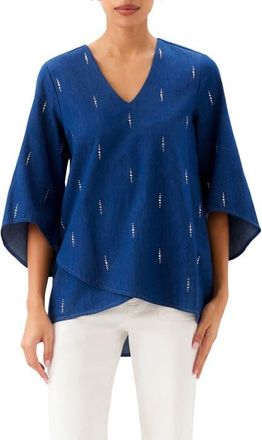 Karen Kane Embellished Asymmetric Hem Chambray Top in Denim at Nordstrom, Size X-Large