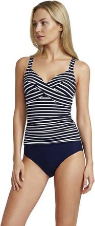 Lands End Long Torso Sweetheart Wrap Underwire Tankini Top in Deep Sea/white Media Stripes at Nordstrom, Size 18