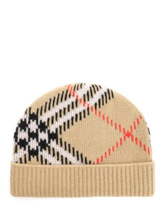 Burberry Check Cashmere Blend Hat Hats Beige