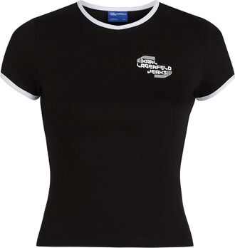 Karl Lagerfeld logo-print T-shirt - women - Polyamide/Viscose - M - Black