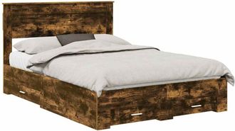 vidaXL Estructura De Cama Con Cabecera Roble Ahumado 150 X 200 Cm Vidaxl