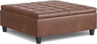 Simpli Home Harrison 40In Transitional Square Large Coffee Table Storage Ottoman